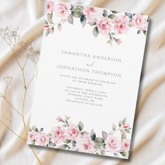 Invitation de mariage florale rose élégante
