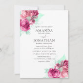 Invitation de mariage florale rose et menthe (Devant)