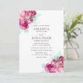 Invitation de mariage florale rose et menthe (Debout devant)