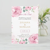 Invitation de mariage florale rose et or modèle | (Debout devant)