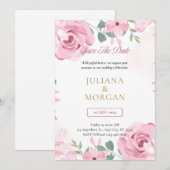 Invitation de mariage florale rose et or modèle | (Devant / Derrière)