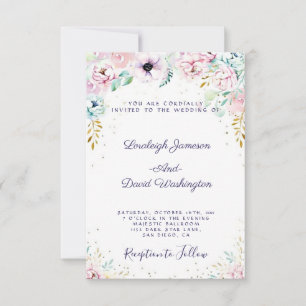 Invitation de mariage florale rose et violette jol