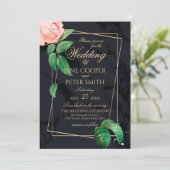 Invitation de mariage florale rose rose & cadre do (Debout devant)