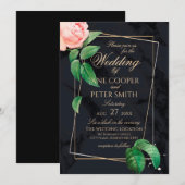 Invitation de mariage florale rose rose & cadre do (Devant / Derrière)