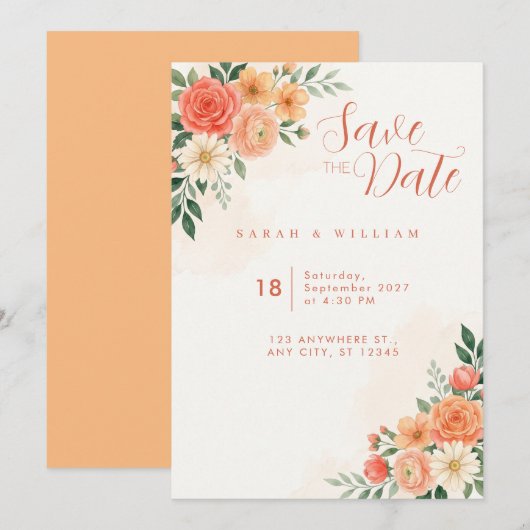 Invitation de mariage florale Rose Terracotta Pêch (Devant / Derrière)
