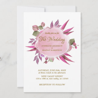 Invitation de mariage florale rose violet romantiq