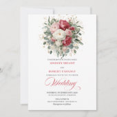 Invitation de mariage florale rouge blanc or Boho (Devant)