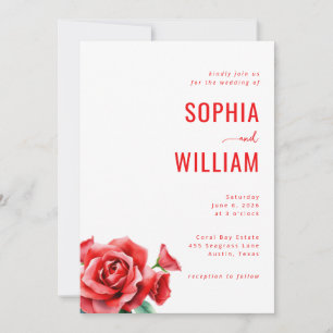 Invitation de mariage florale rouge élégante