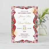 Invitation de mariage florale rouge et rose (Debout devant)