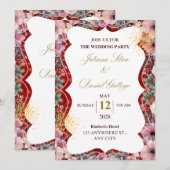 Invitation de mariage florale rouge et rose (Devant / Derrière)