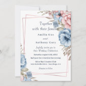 Invitation de mariage florale rustique bleue et ro (Devant)
