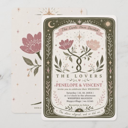 Invitation de mariage florale Tarot (Devant / Derrière)