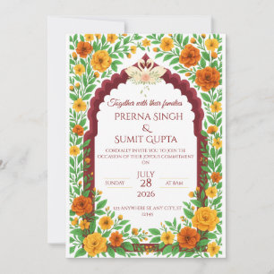 Invitation de mariage florale traditionnelle indie