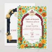 Invitation de mariage florale traditionnelle indie (Devant / Derrière)