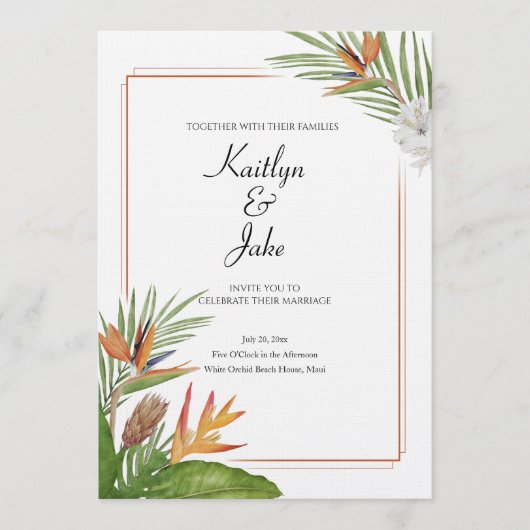 Invitation de mariage florale tropicale colorée (Devant)