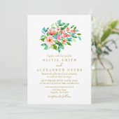 Invitation de mariage florale tropicale et or (Debout devant)