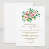 Invitation de mariage florale tropicale et or (Devant / Derrière)