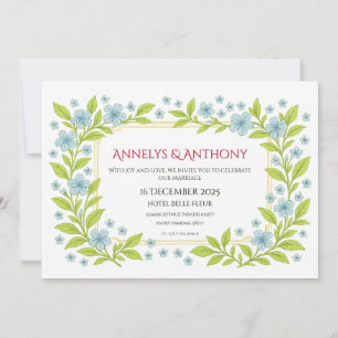 Invitation de mariage florale verte bleue magnifiq