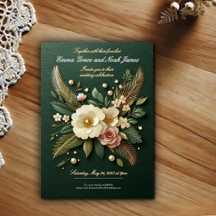 Invitation de mariage florale verte élégante et lu