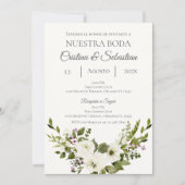 Invitation de mariage florale verte en espagnol (Devant)