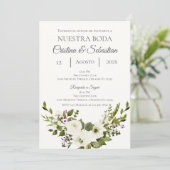 Invitation de mariage florale verte en espagnol (Debout devant)