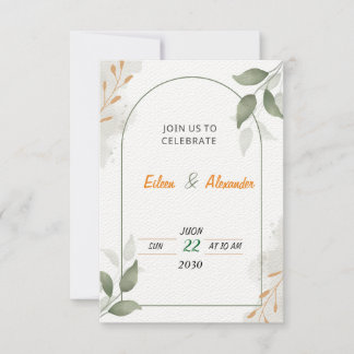 Invitation de mariage florale verte et marron