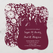 Invitation de mariage florale vin bordeaux (Devant / Derrière)