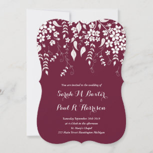 Invitation de mariage florale vin bordeaux