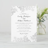 Invitation de mariage florale vintage argentée élé (Debout devant)