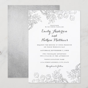 Invitation de mariage florale vintage argentée élé