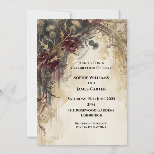Invitation de mariage florale vintage foncée (Devant)