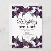 Invitation de mariage florale violet foncé aquarel (Devant)