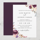 Invitation de mariage florale violette moderne (Devant / Derrière)
