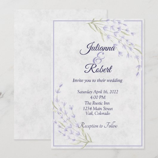Invitation de mariage florale violette simple (Devant / Derrière)