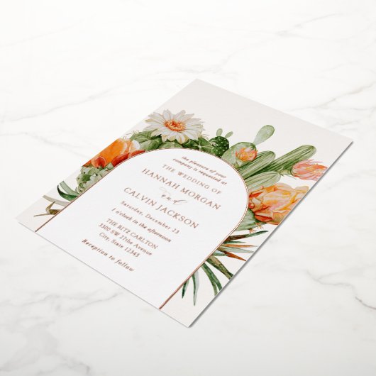 Invitation de Mariage Foil Cactus Boho (Rotation)