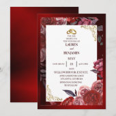 Invitation de mariage formelle en rouge et or (Devant / Derrière)