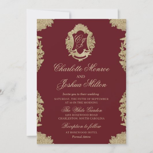 Invitation de mariage formelle Monogramme vintage (Devant)