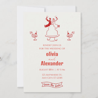 Invitation de mariage funky rétro couleur moderne