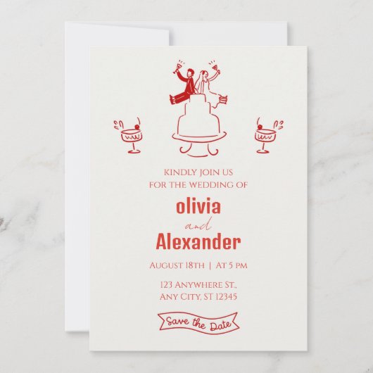 Invitation de mariage funky rétro couleur moderne (Devant)