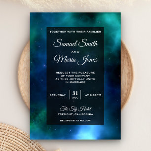 Invitation de mariage Galaxie Bleu Vert Nébuleuse