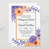 invitation de mariage géométrique à fleurs orange (Devant / Derrière)