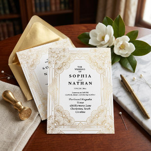 Invitation de mariage géométrique Art Déco or