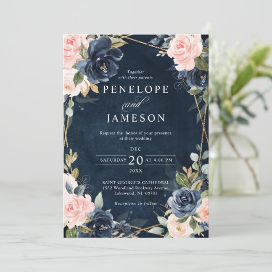 Invitation de Mariage géométrique Blush de Rustic (Debout devant)