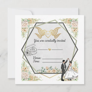Invitation de mariage géométrique floral élégant