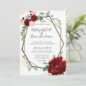 Invitation de mariage géométrique Gold et Merlot m (Debout devant)