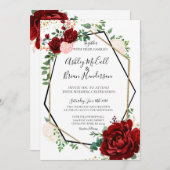 Invitation de mariage géométrique Gold et Merlot m (Devant / Derrière)
