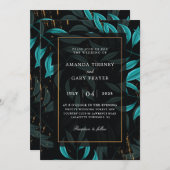 invitation de mariage géométrique turquoise et noi (Devant / Derrière)
