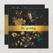 Invitation de mariage Gold et Blue Garden (Devant / Derrière)