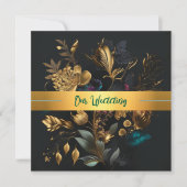 Invitation de mariage Gold et Blue Garden (Devant)