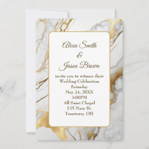 Invitation de mariage Gold et Marbre blanc Abstrai